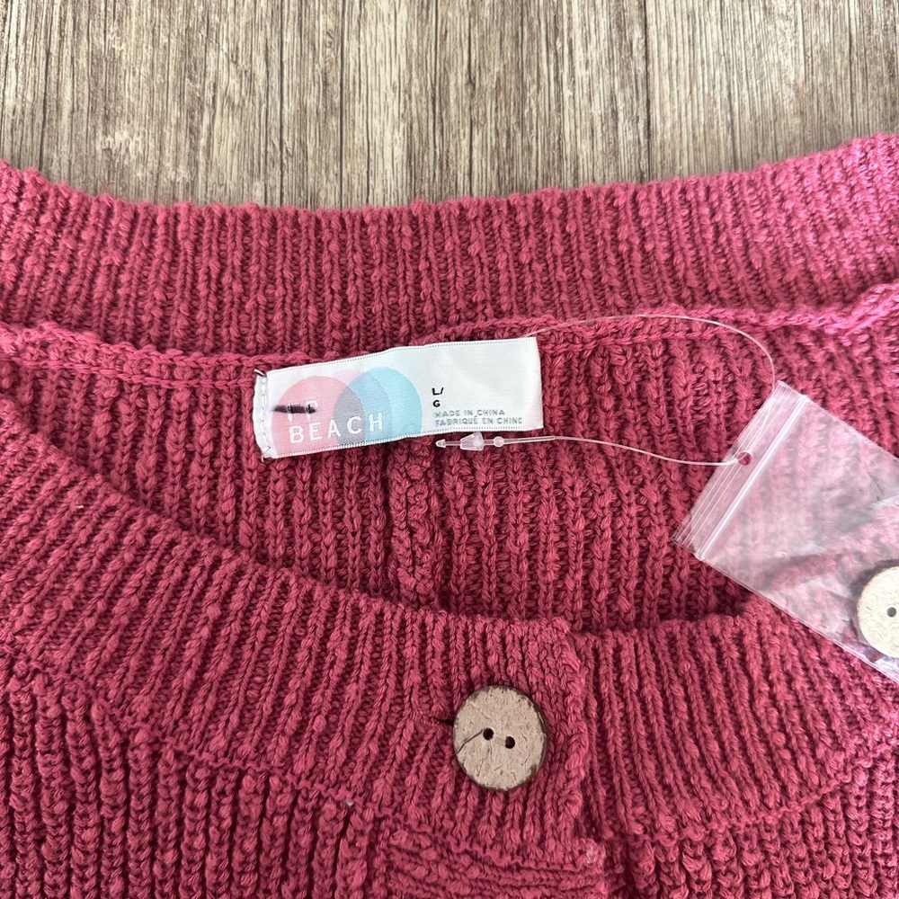 Free People Rose Knit Button-Front Romper in Deep Pink - Picture 3 of 8